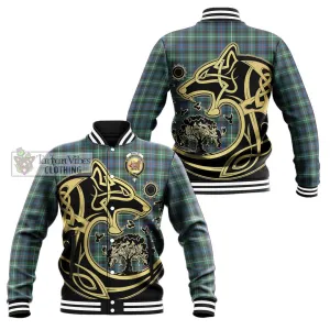 Baillie Ancient Tartan Baseball Jacket with Family Crest Celtic Wolf Style