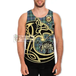 Baillie Ancient Tartan Men's Tank Top with Family Crest Celtic Wolf Style