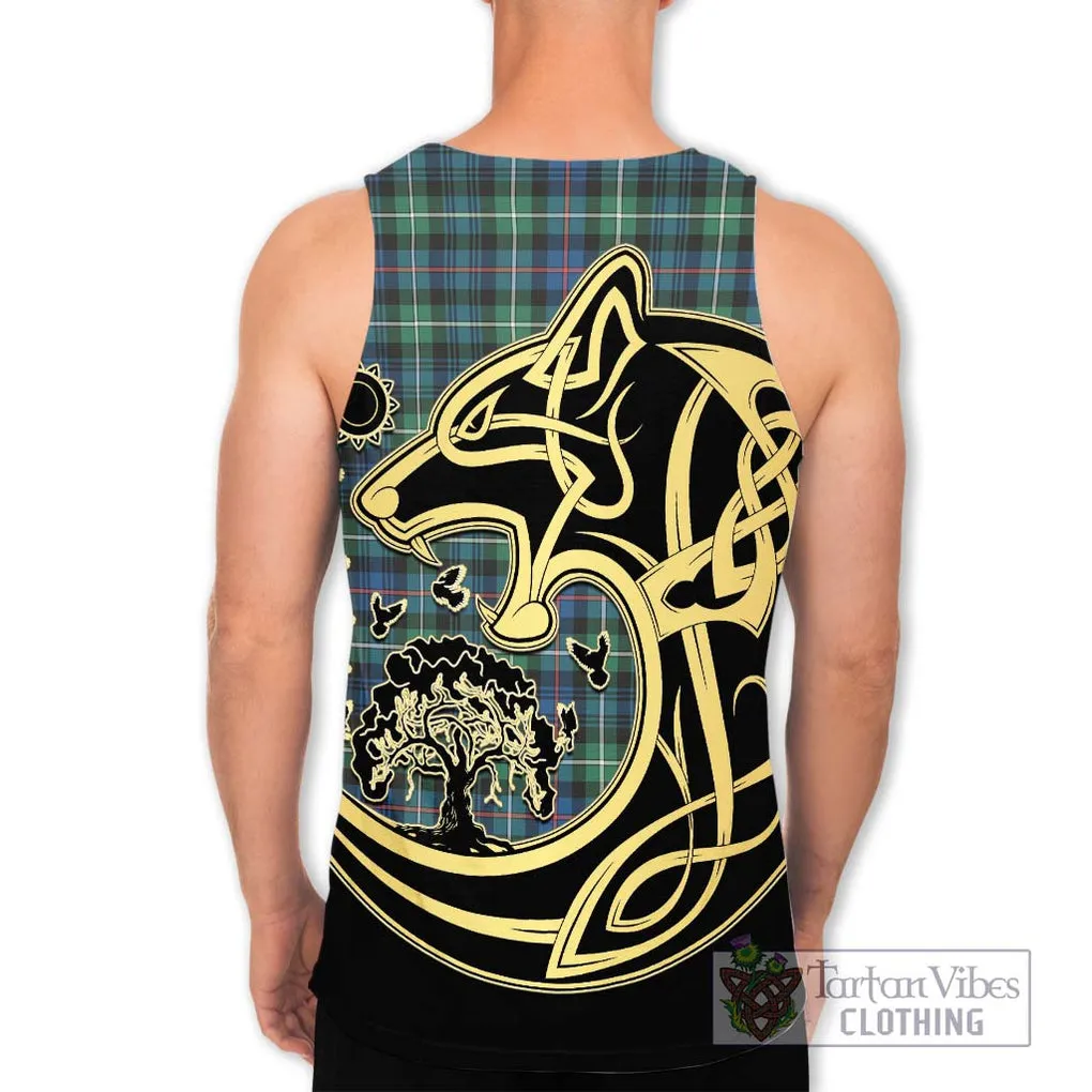 Baillie Ancient Tartan Men's Tank Top with Family Crest Celtic Wolf Style