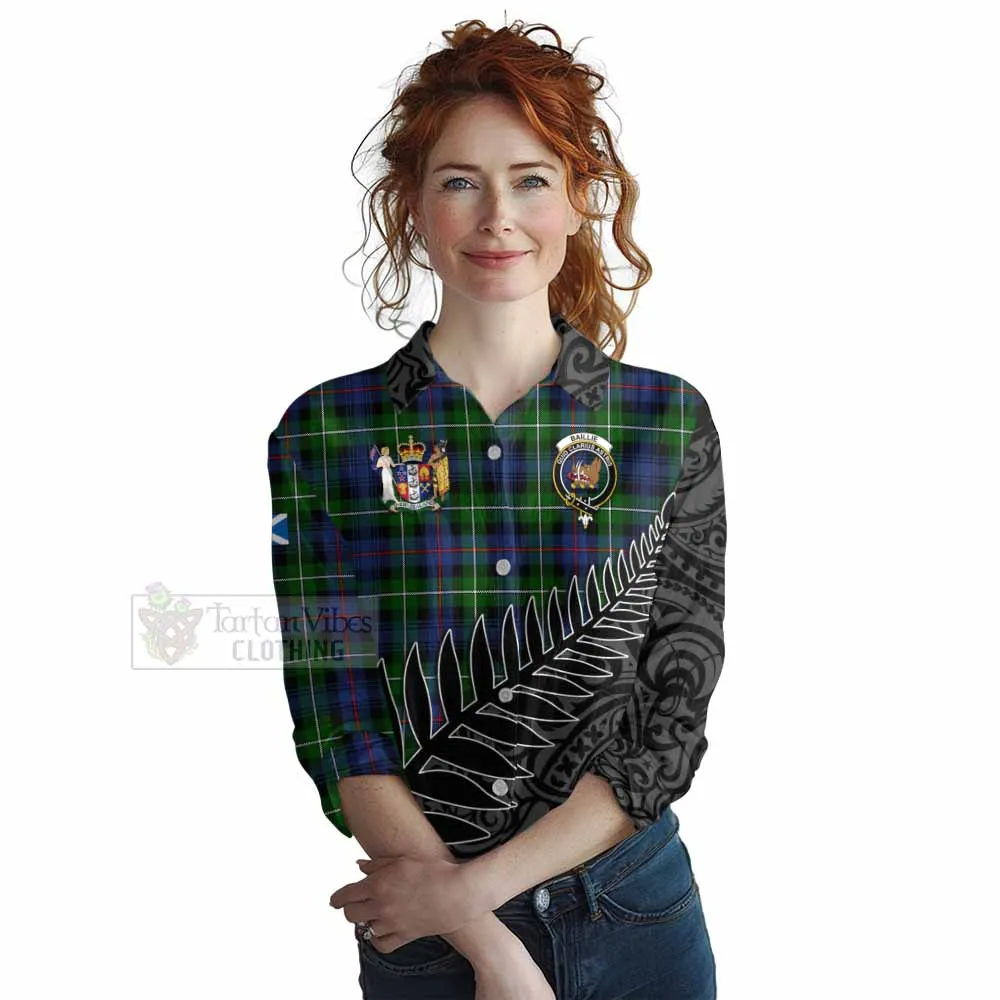 Baillie (Bailey) Crest Tartan Women's Casual Shirt with New Zealand Silver Fern Half Style