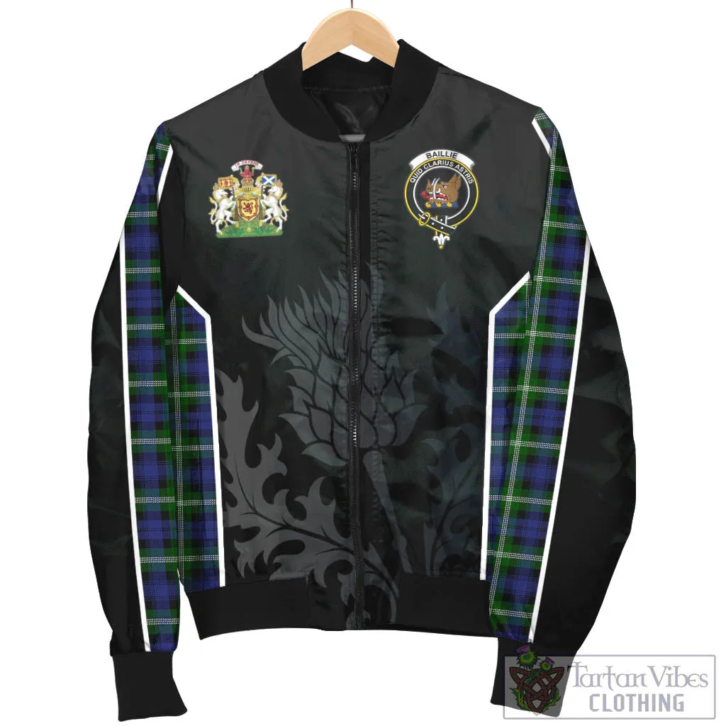 Baillie (Bailey) Tartan Bomber Jacket with Family Crest and Scottish Thistle Vibes Sport Style