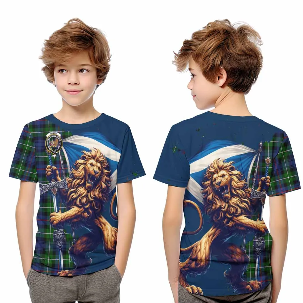 Baillie (Bailey) Tartan Family Crest Kid T-Shirt with Scottish Majestic Lion