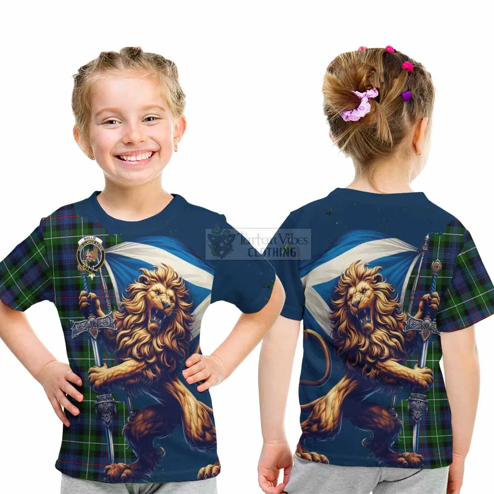 Baillie (Bailey) Tartan Family Crest Kid T-Shirt with Scottish Majestic Lion