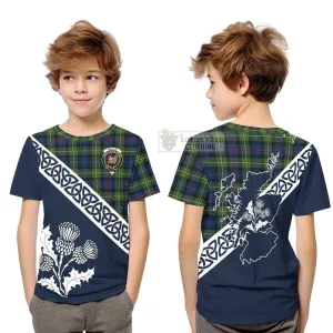 Baillie (Bailey) Tartan Kid T-Shirt Featuring Thistle and Scotland Map