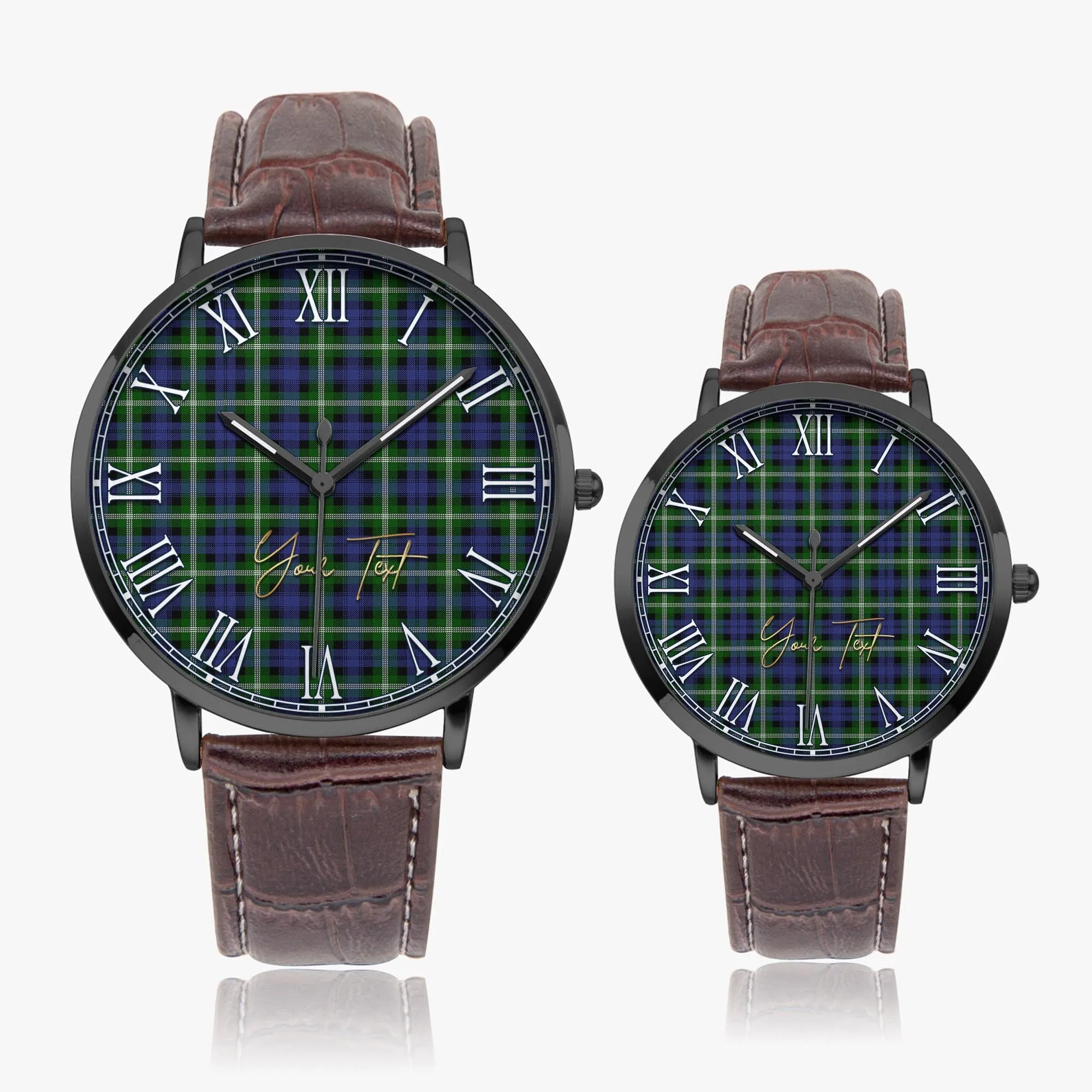 Baillie (Bailey) Tartan Personalized Your Text Leather Trap Quartz Watch