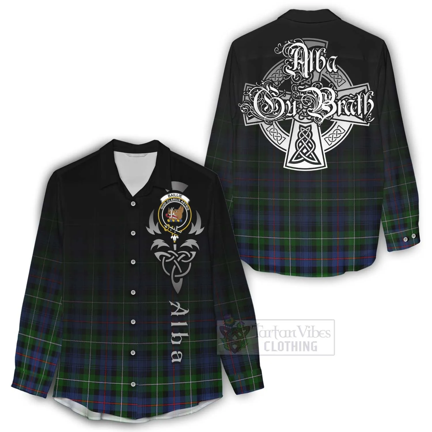 Baillie (Bailey) Tartan Women's Casual Shirt Featuring Alba Gu Brath Family Crest Celtic Inspired