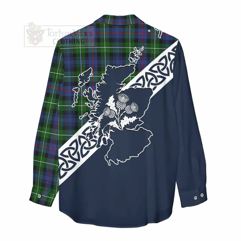 Baillie (Bailey) Tartan Women's Casual Shirt Featuring Thistle and Scotland Map