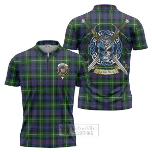 Baillie (Bailey) Tartan Zipper Polo Shirt with Family Crest Celtic Skull Style