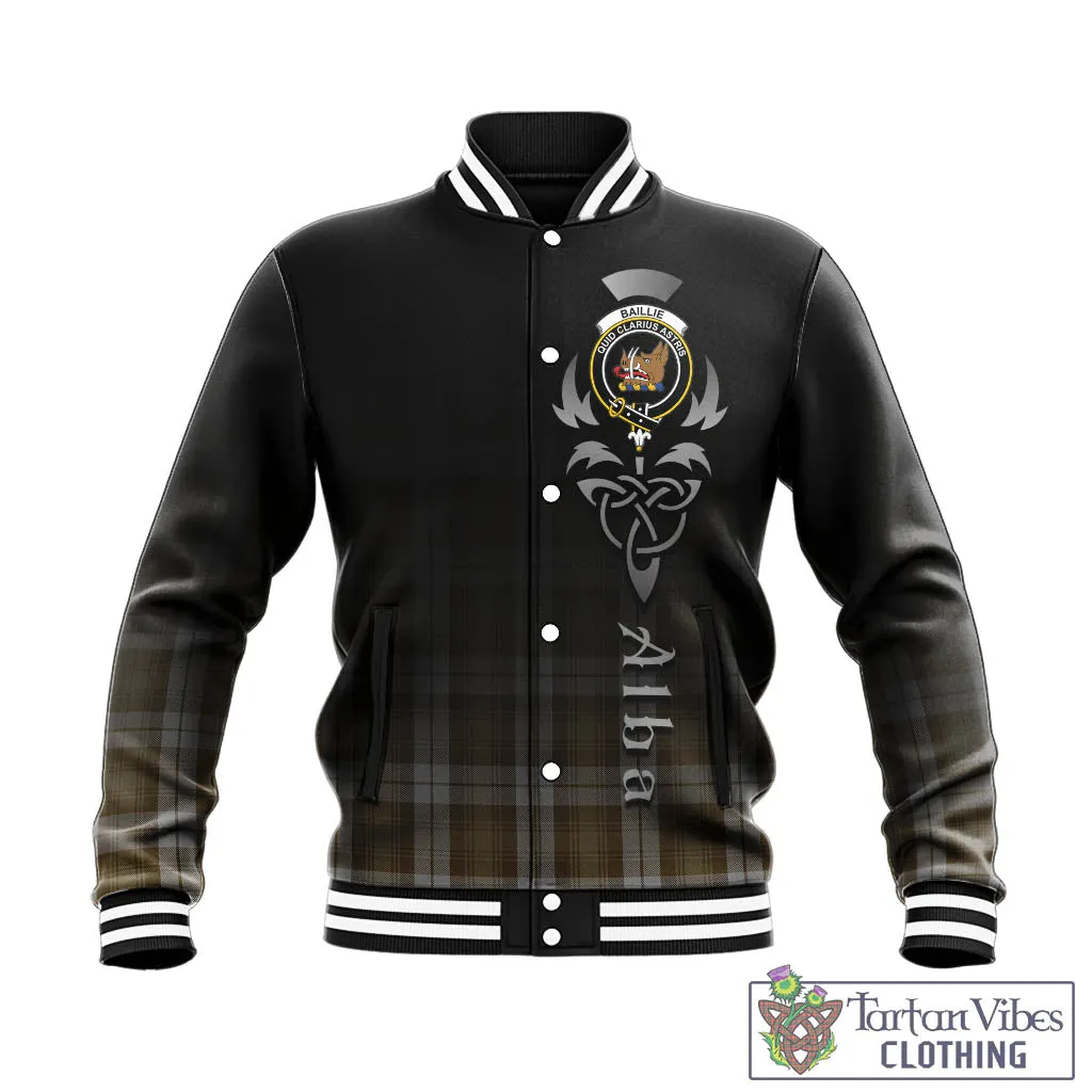 Baillie Dress Tartan Baseball Jacket Featuring Alba Gu Brath Family Crest Celtic Inspired