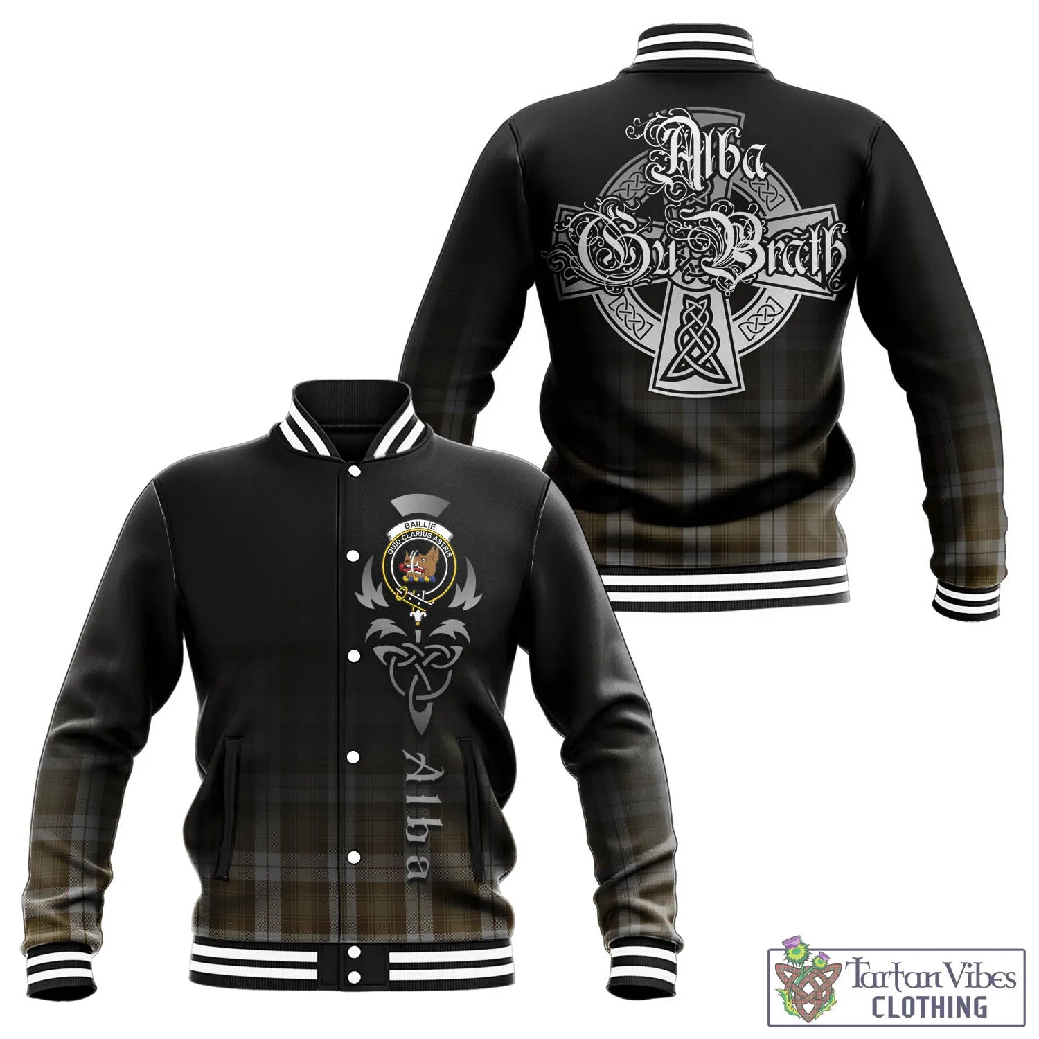 Baillie Dress Tartan Baseball Jacket Featuring Alba Gu Brath Family Crest Celtic Inspired