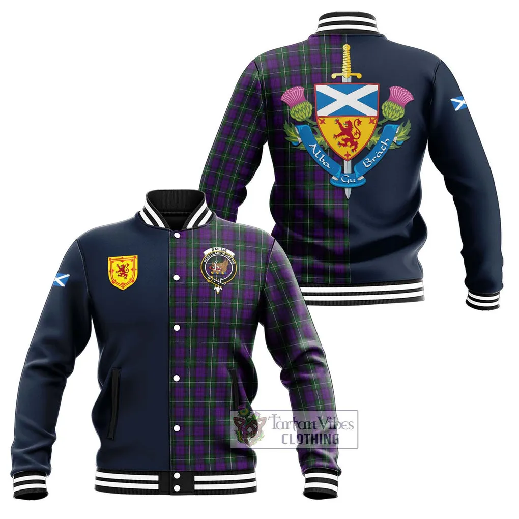 Baillie Highland Society Tartan Baseball Jacket Alba with Scottish Lion Royal Arm Half Style