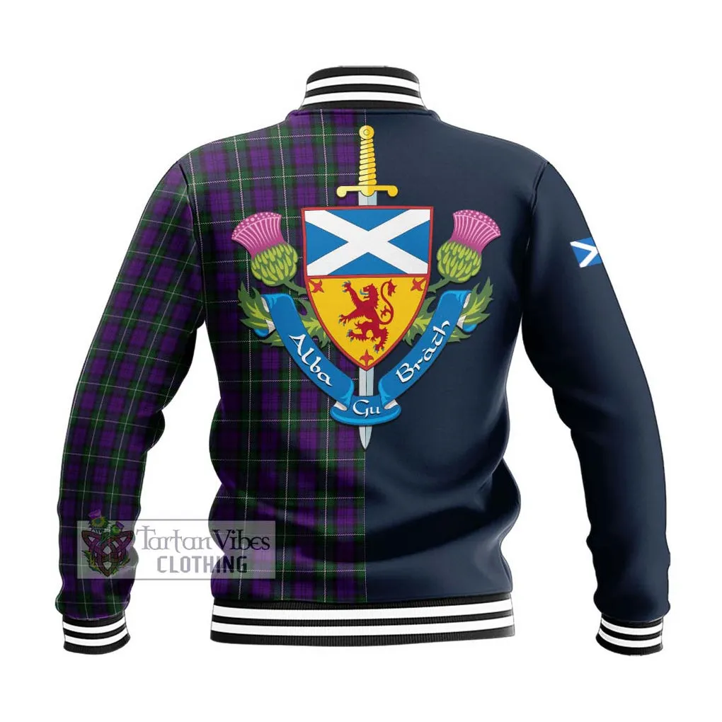 Baillie Highland Society Tartan Baseball Jacket Alba with Scottish Lion Royal Arm Half Style