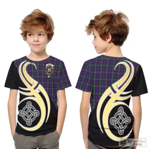 Baillie Highland Society Tartan Kid T-Shirt with Family Crest and Celtic Symbol Style