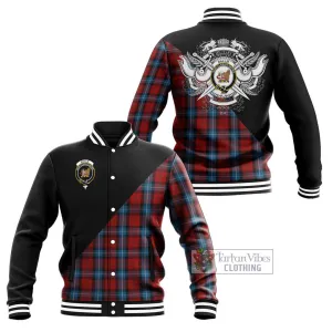 Baillie of Polkemmet Red Tartan Baseball Jacket with Family Crest and Military Logo Style