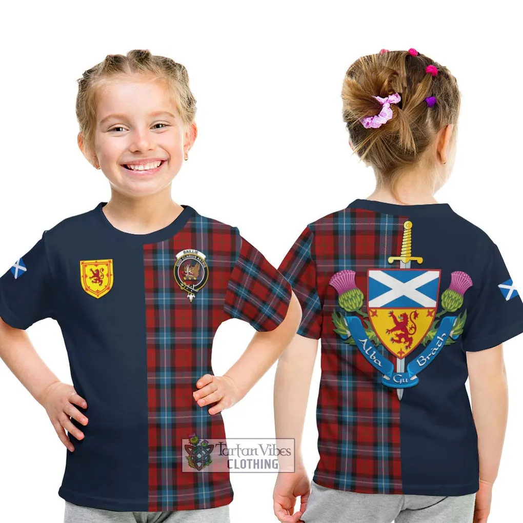 Baillie of Polkemmet Red Tartan Kid T-Shirt Alba with Scottish Lion Royal Arm Half Style