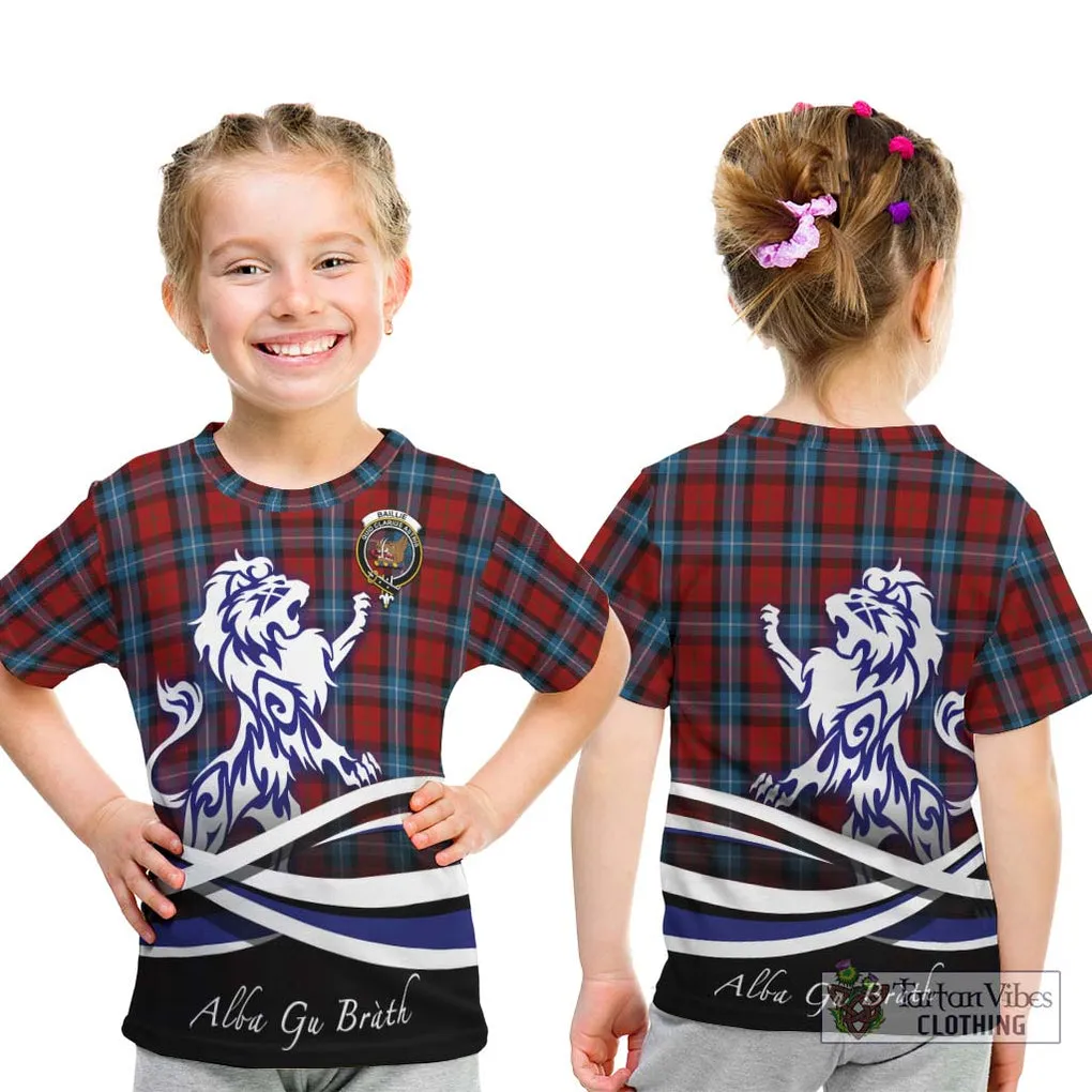 Baillie of Polkemmet Red Tartan Kid T-Shirt with Alba Gu Brath Regal Lion Emblem