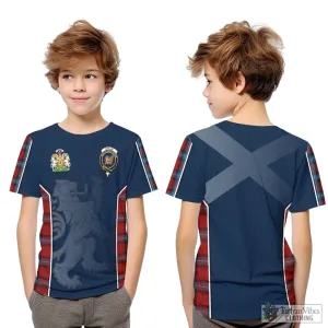 Baillie of Polkemmet Red Tartan Kid T-Shirt with Family Crest and Lion Rampant Vibes Sport Style