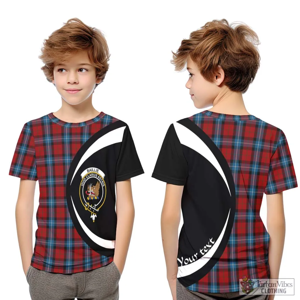 Baillie of Polkemmet Red Tartan Kid T-Shirt with Family Crest Circle Style