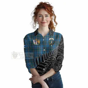 Bain Crest Tartan Women's Casual Shirt with New Zealand Silver Fern Half Style