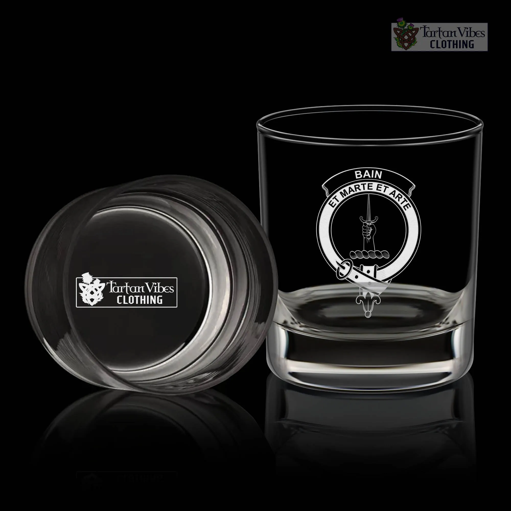 Bain Family Crest Engraved Whiskey Glass