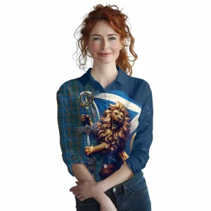 Bain Tartan Family Crest Women's Casual Shirt with Scottish Majestic Lion