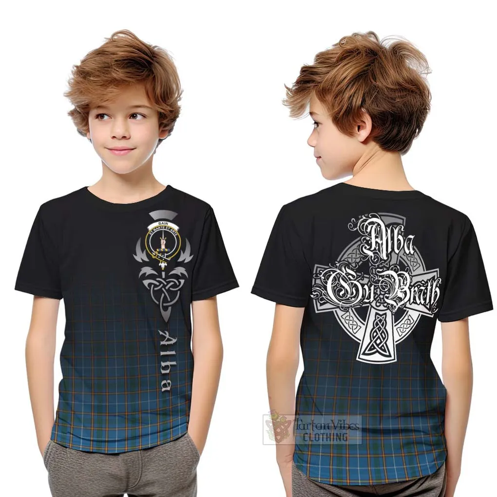 Bain Tartan Kid T-Shirt Featuring Alba Gu Brath Family Crest Celtic Inspired