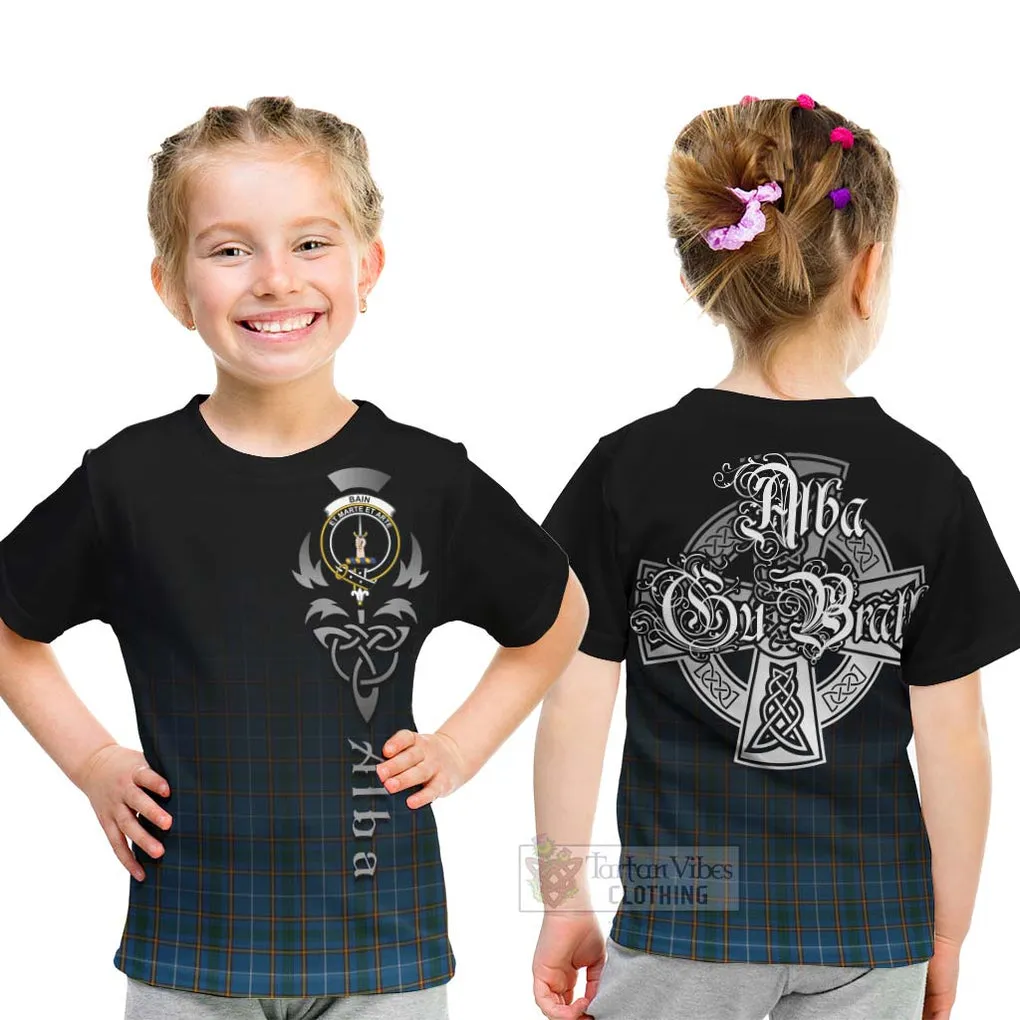 Bain Tartan Kid T-Shirt Featuring Alba Gu Brath Family Crest Celtic Inspired