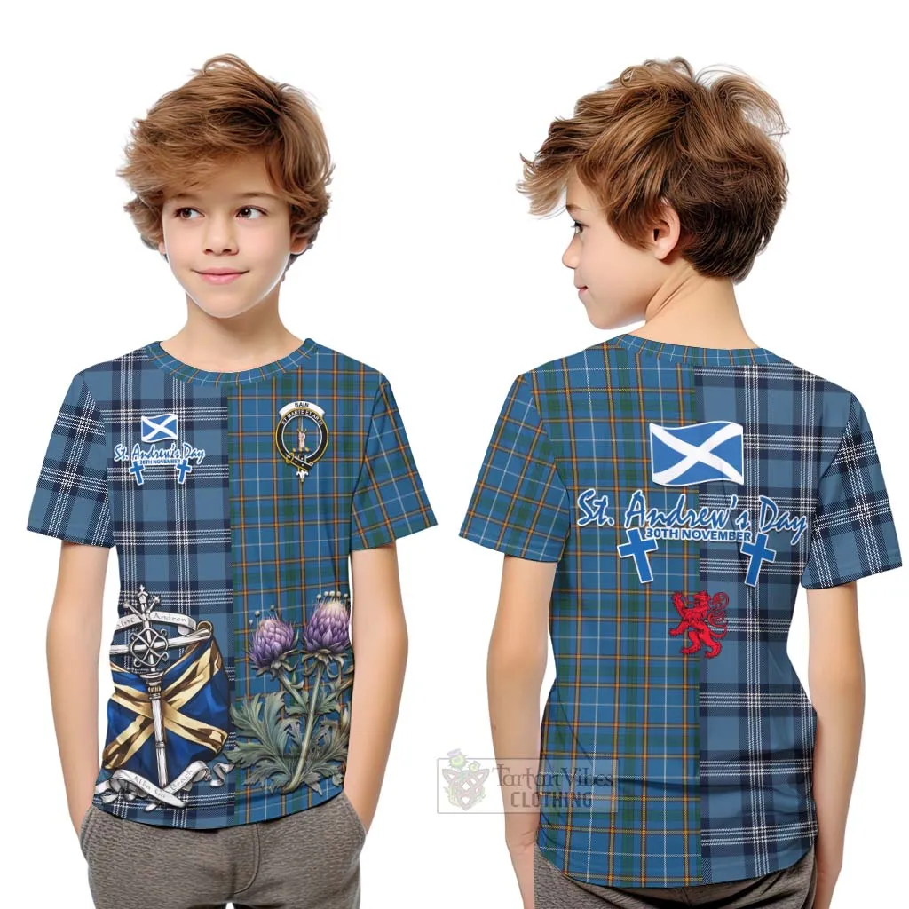 Bain Tartan Kid T-Shirt Happy St. Andrew's Day Half Tartan Style