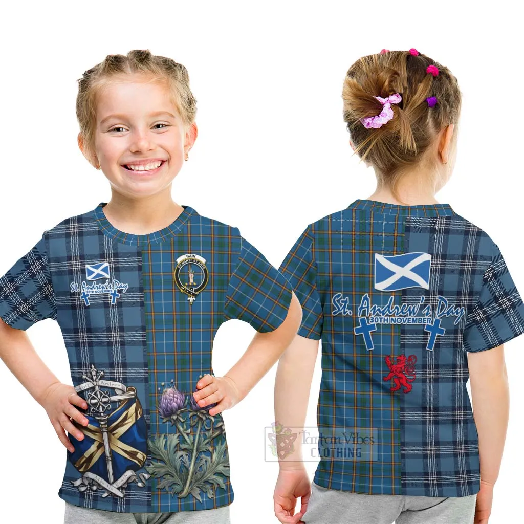 Bain Tartan Kid T-Shirt Happy St. Andrew's Day Half Tartan Style