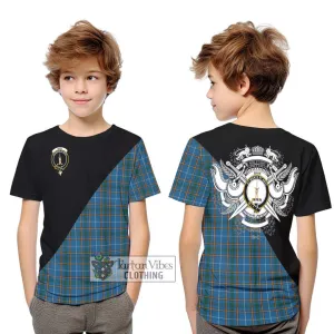 Bain Tartan Kid T-Shirt with Family Crest and Military Logo Style