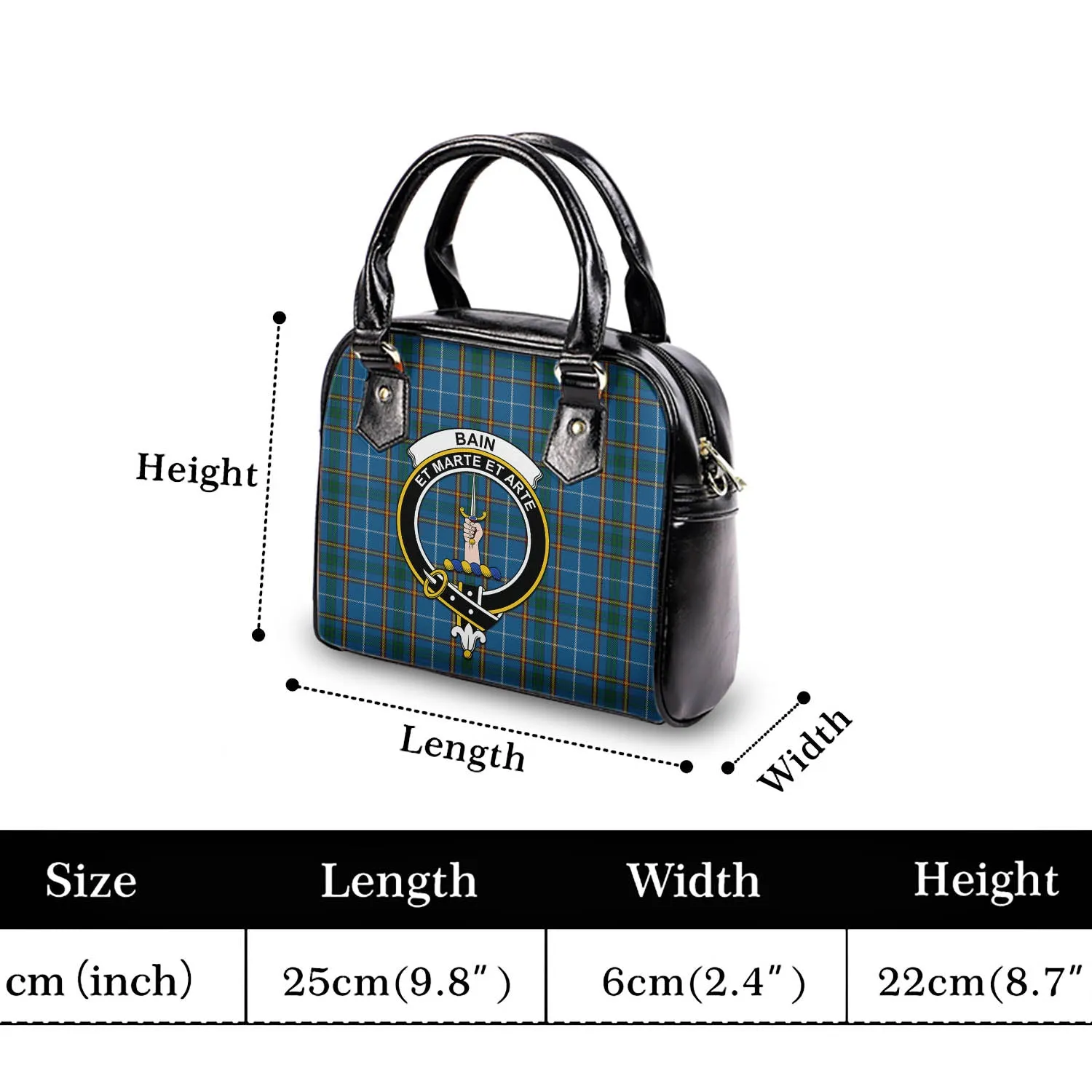 Bain Tartan Shoulder Handbags with Family Crest