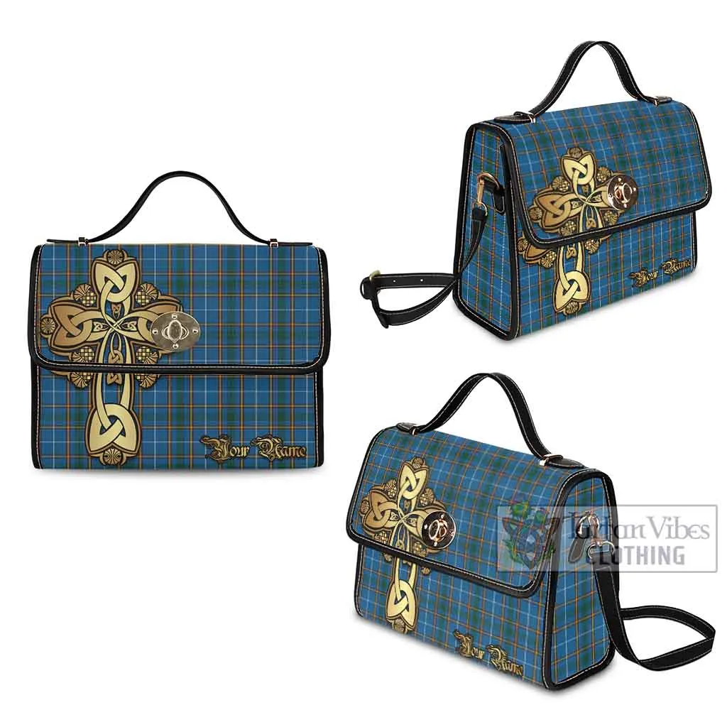 Bain Tartan Waterproof Canvas Bag Golden Thistle Celtic Cross Style