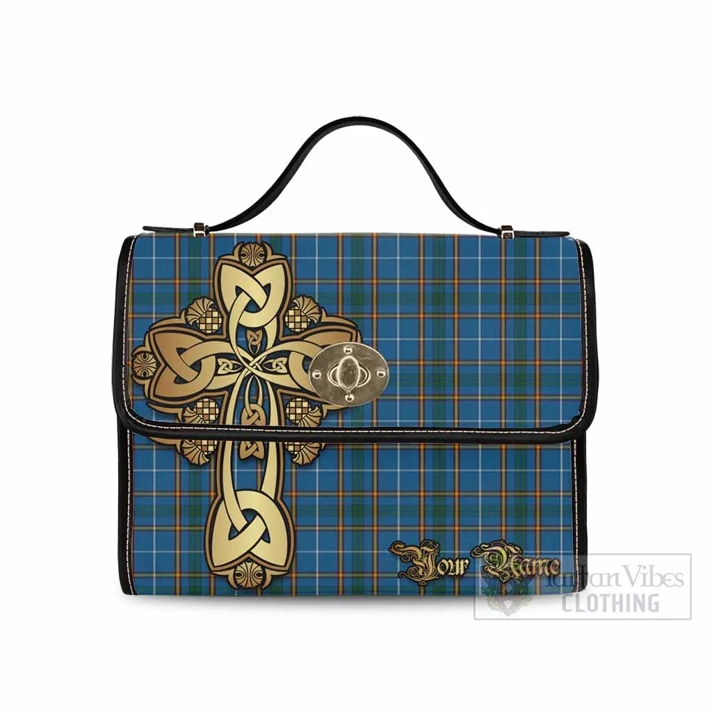 Bain Tartan Waterproof Canvas Bag Golden Thistle Celtic Cross Style