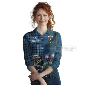 Bain Tartan Women's Casual Shirt Happy St. Andrew's Day Half Tartan Style