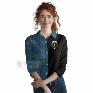 Bain Tartan Women's Casual Shirt with Family Crest and Half Of Me Style