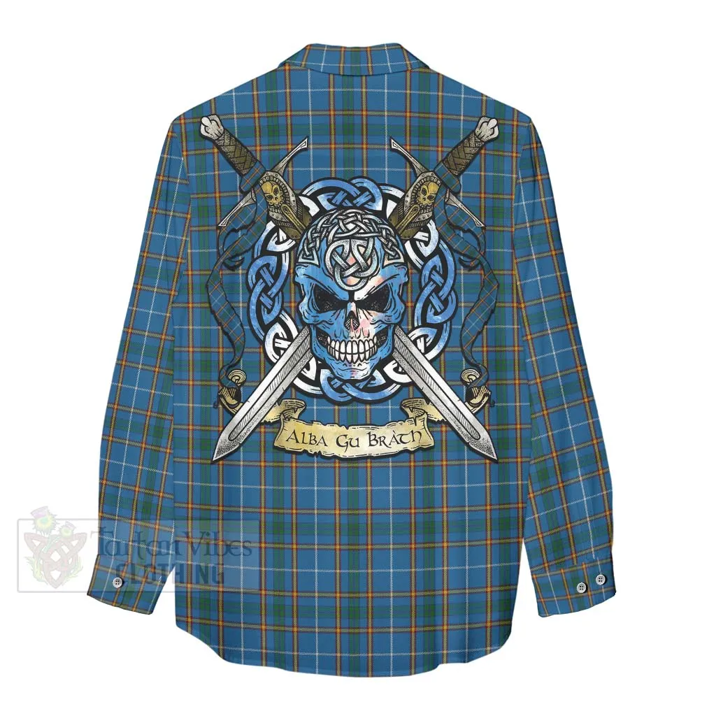 Bain Tartan Women's Casual Shirt with Family Crest Celtic Skull Style