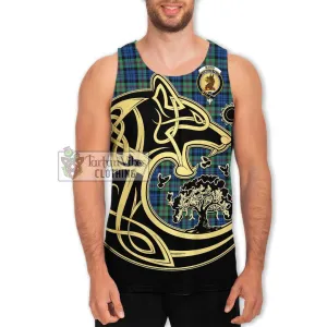 Baird Ancient Tartan Men's Tank Top with Family Crest Celtic Wolf Style