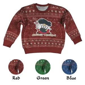 Baird Clan Christmas Kid Ugly Sweater with Gnome Playing Bagpipes