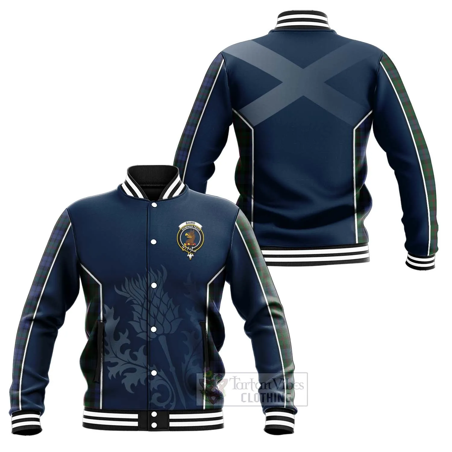 Baird Tartan Baseball Jacket with Family Crest and Scottish Thistle Vibes Sport Style