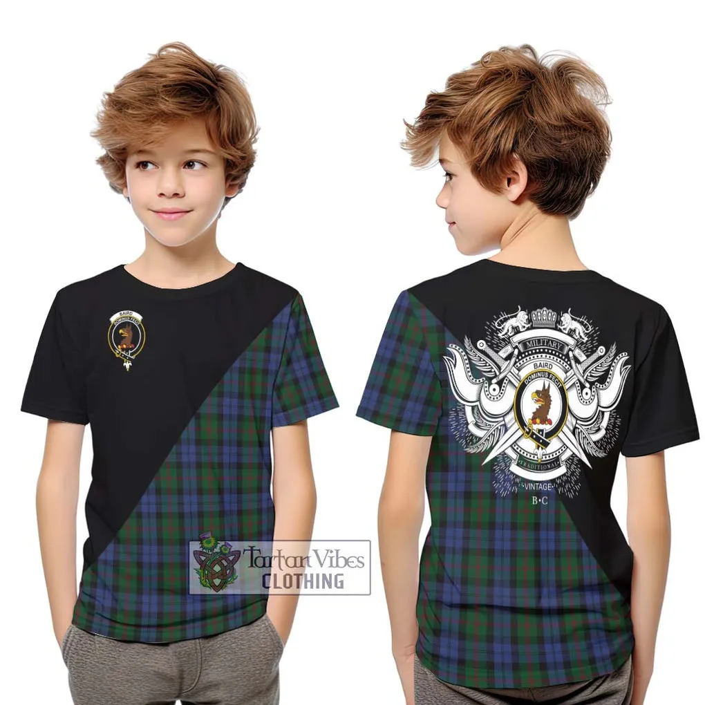 Baird Tartan Kid T-Shirt with Family Crest and Military Logo Style