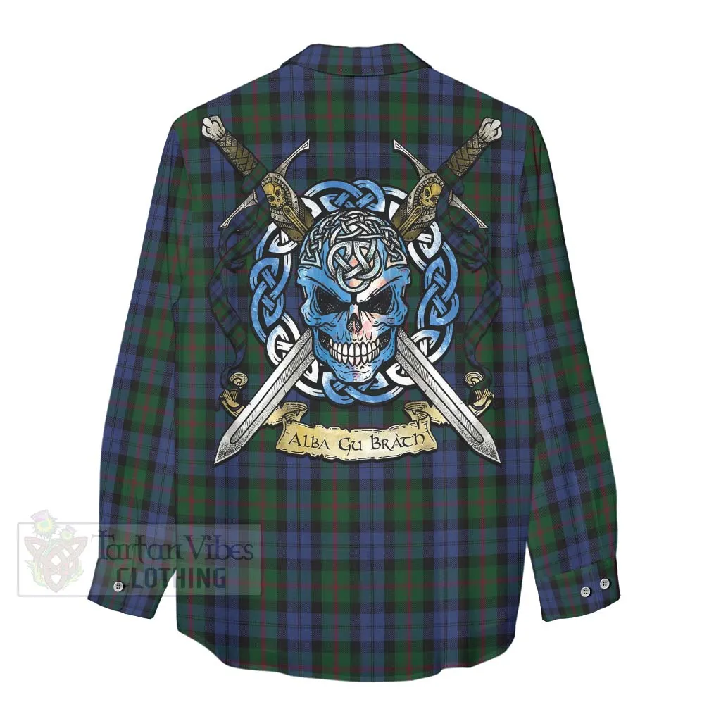 Baird Tartan Women's Casual Shirt with Family Crest Celtic Skull Style