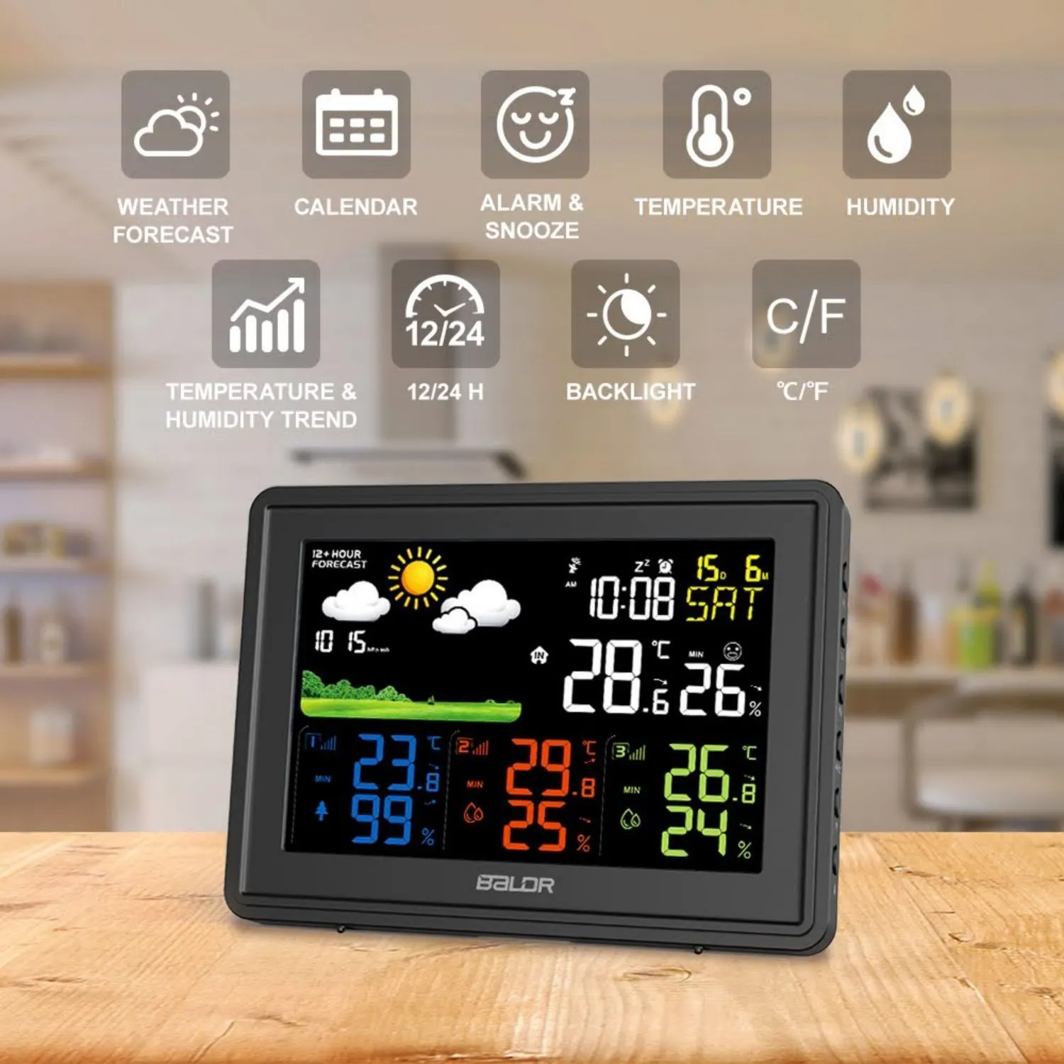 BALDR Wireless Weather Station with 3 Outdoor Sensors