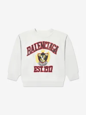 Balenciaga Kids Varsity Logo Sweatshirt in White