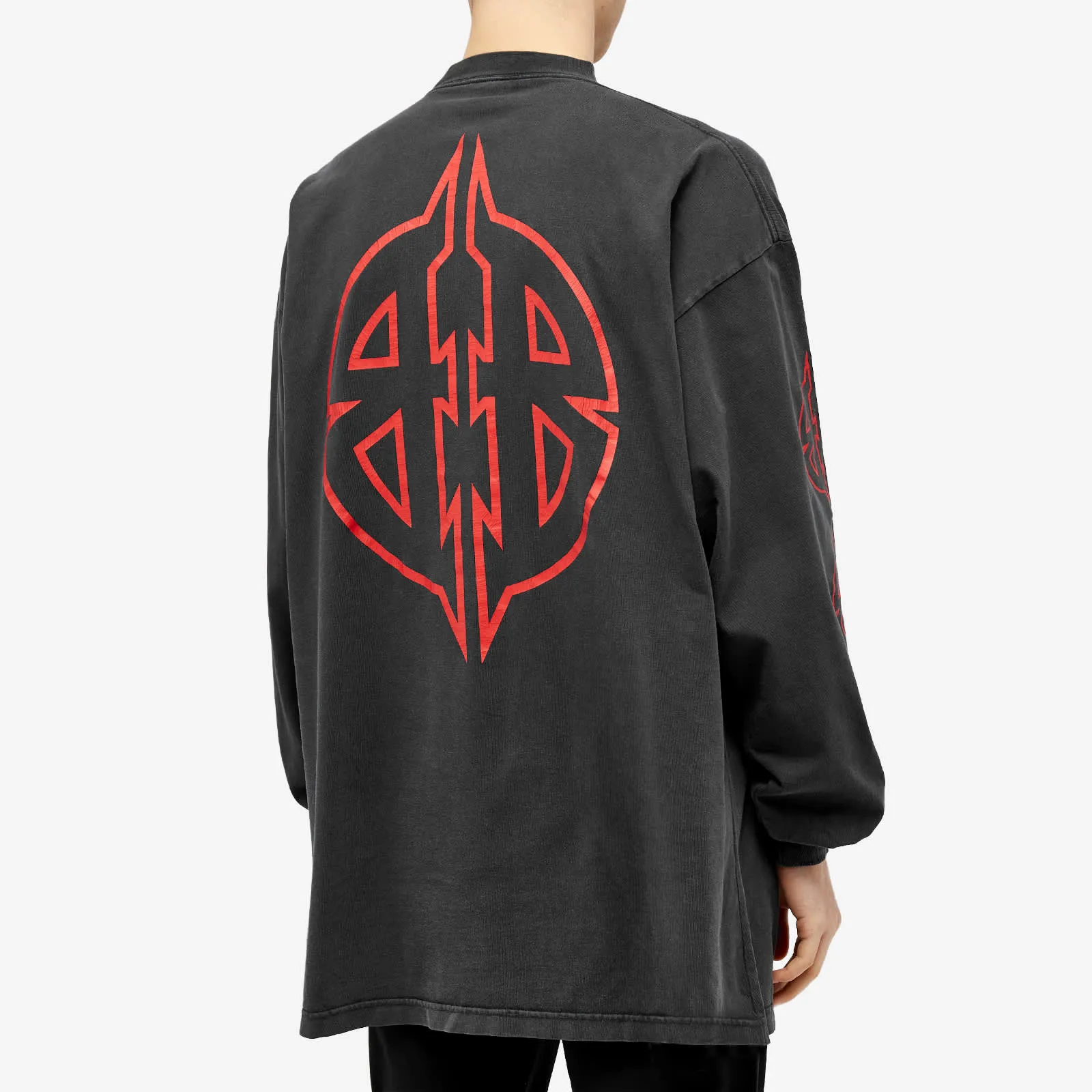 Balenciaga Long Sleeve Metal T-Shirt in Faded Black & Red