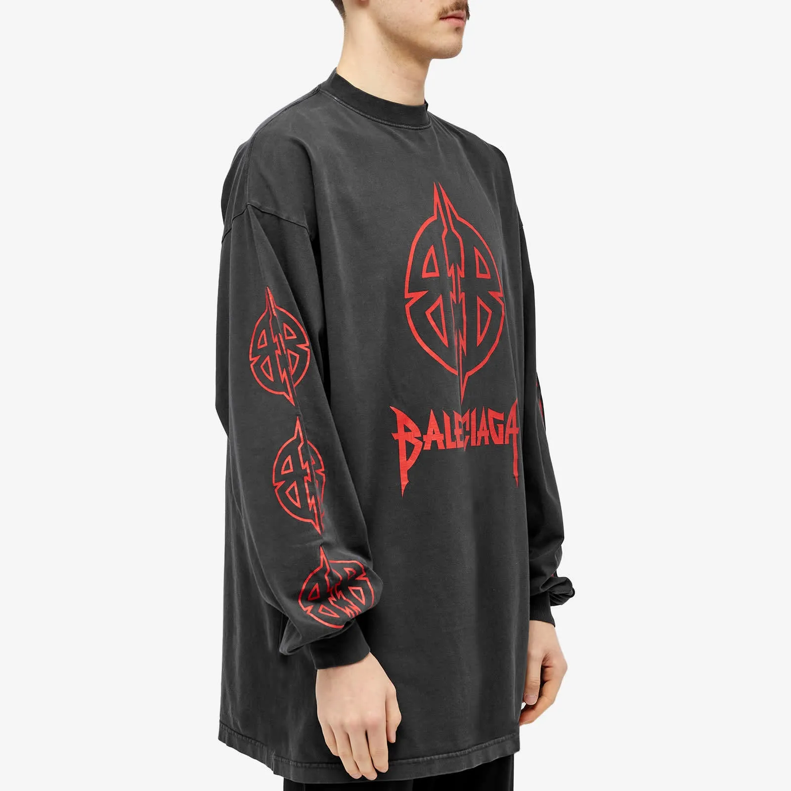 Balenciaga Long Sleeve Metal T-Shirt in Faded Black & Red