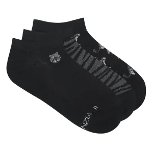 BALENZIA MEN'S WWF-INDIA BLACK LOWCUT SOCKS | 3-PACK | TIGER PRINT & EMBROIDERY | FREE SIZE