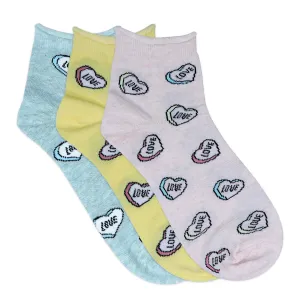 Balenzia Women Combed Cotton Ankle Length Love Socks (Free Size)(Pack of 3/1U)- Green,Yellow,Pink