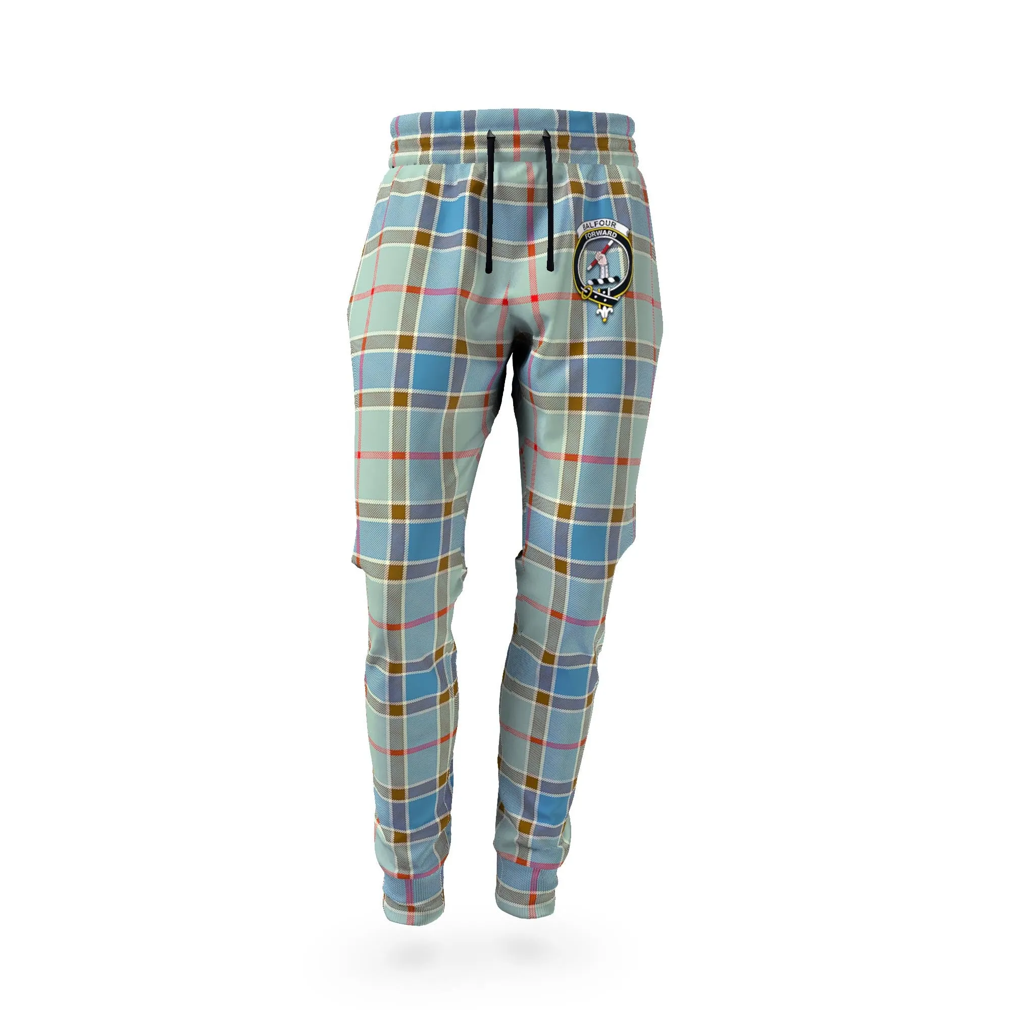 Balfour Blue Tartan Joggers Pants with Family Crest