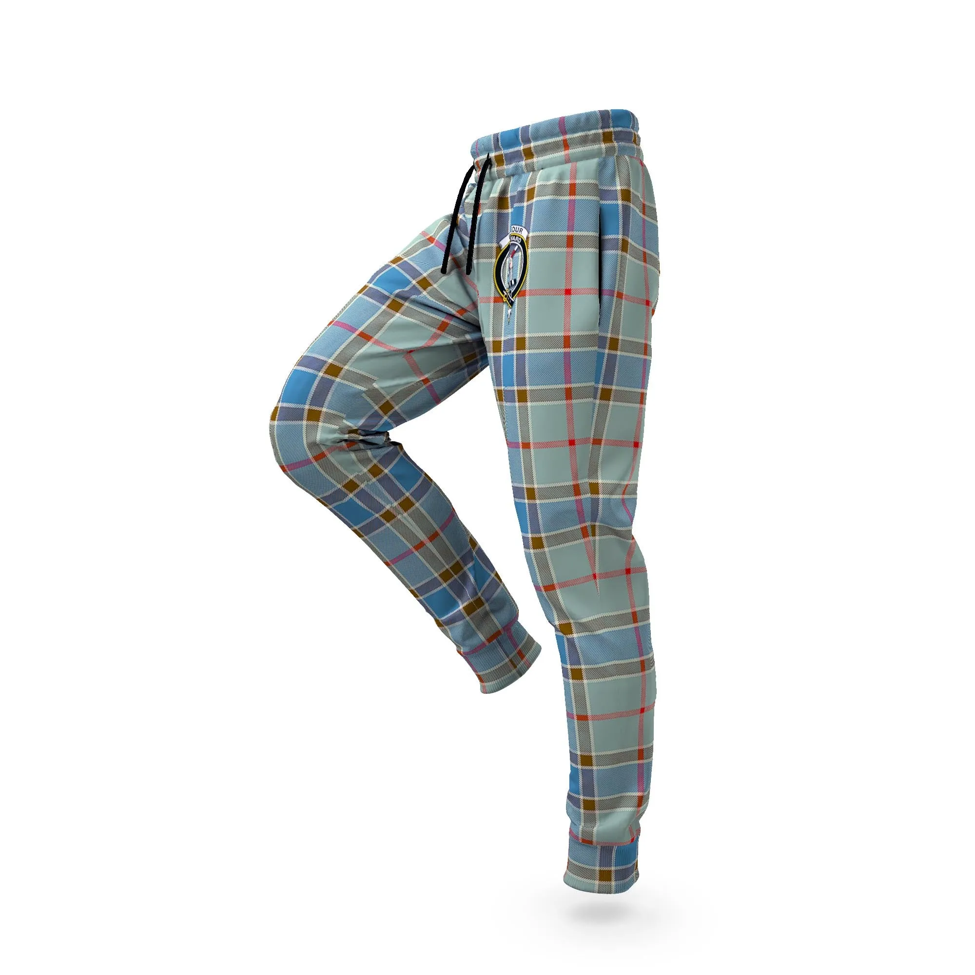 Balfour Blue Tartan Joggers Pants with Family Crest