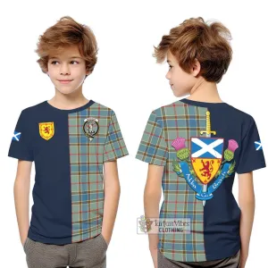 Balfour Blue Tartan Kid T-Shirt Alba with Scottish Lion Royal Arm Half Style